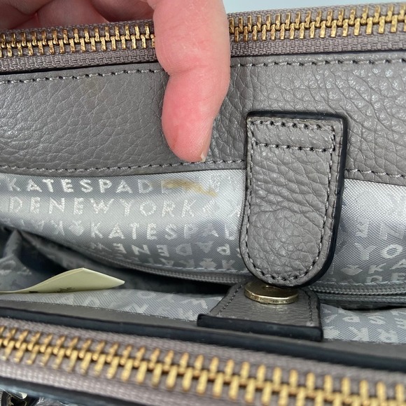 Kate Spade Tote Leighann Mulberry Street Leather Triple Compartment Handbag Gray - Picture 10 of 16